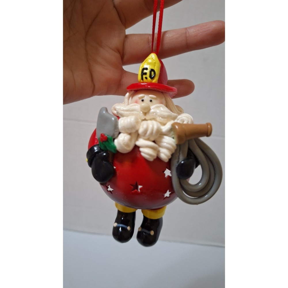 Firefighter Christmas Ornament‎ Roly Poly Fireman Santa with Dangly Legs 6" L